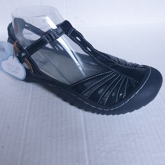 JBU Wm Melon Black Memory Foam Vegan Cutout Leather Sneakers Velcro T-Strap 7.5 - Picture 2 of 16